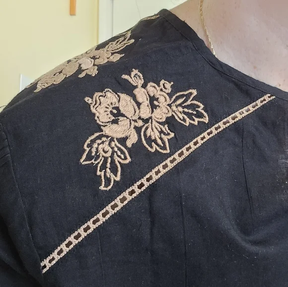 St Roche MORTIMER TOP Black Embroidered Hand Loom Cotton New - Picture 3 of 13